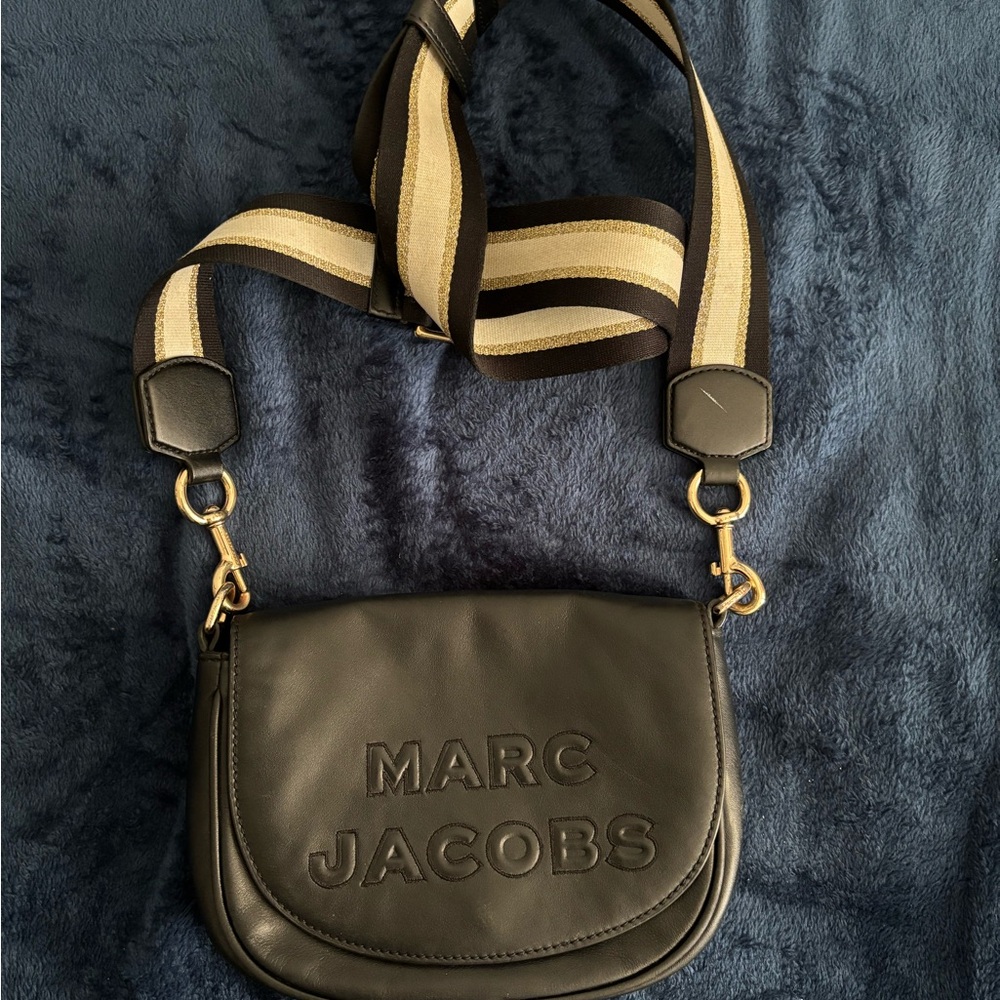 Marc Jacobs Black Leather Bag with Striped Strap